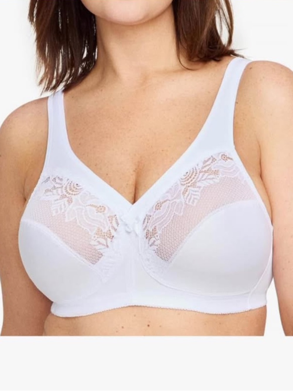 Glamorise White Lace-Trim Full Coverage Comfort Bra (36DD)